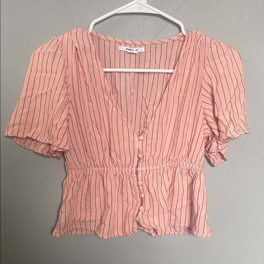 O’Neill XS Baby Pink Wes Stripe Flounce top coquette romantic girly preppy